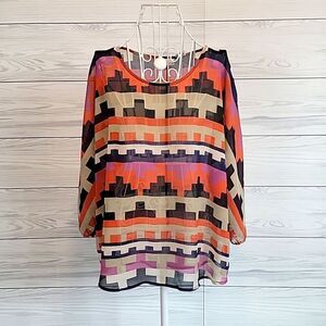 Liz Claiborne geometric print sheer blouse Women's Size M
